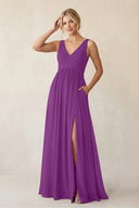 A - Line V - Neck Pleated Chiffon Bridesmaid Dress in Amethyst - KISS BRIDAL Bridesmaid Dresses