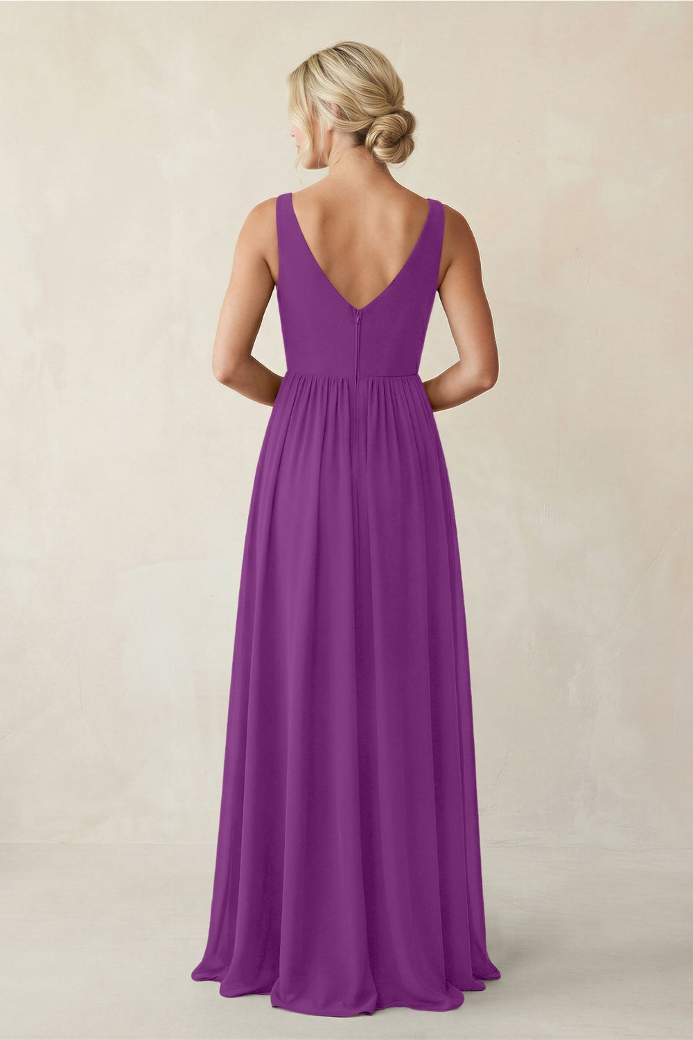 A - Line V - Neck Pleated Chiffon Bridesmaid Dress in Amethyst - KISS BRIDAL Bridesmaid Dresses