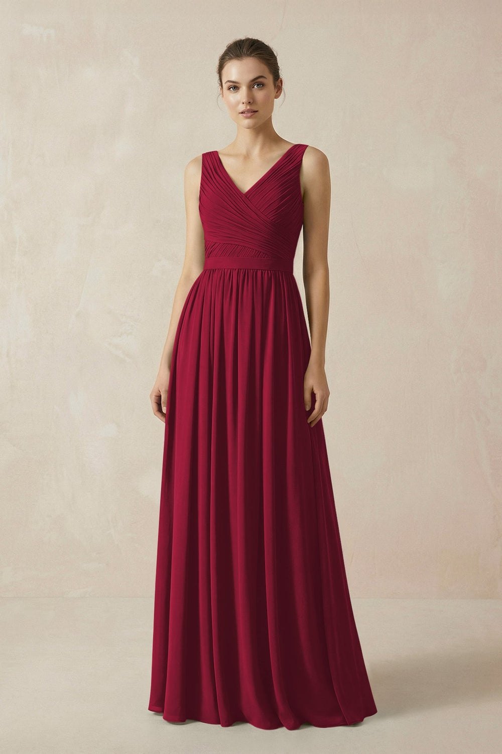 A - Line V - Neck Pleated Chiffon Bridesmaid Dress in Berry - KISS BRIDAL Bridesmaid Dresses