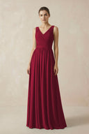 A - Line V - Neck Pleated Chiffon Bridesmaid Dress in Berry - SHE IS ME Bridesmaid Dresses