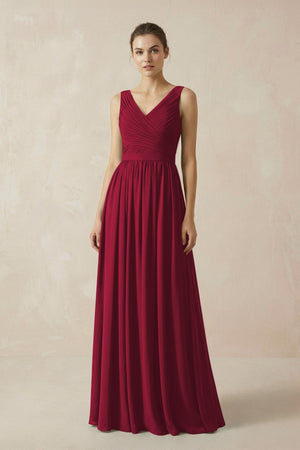 A - Line V - Neck Pleated Chiffon Bridesmaid Dress in Berry - SHE IS ME Bridesmaid Dresses