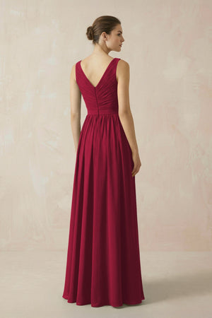 A - Line V - Neck Pleated Chiffon Bridesmaid Dress in Berry - SHE IS ME Bridesmaid Dresses