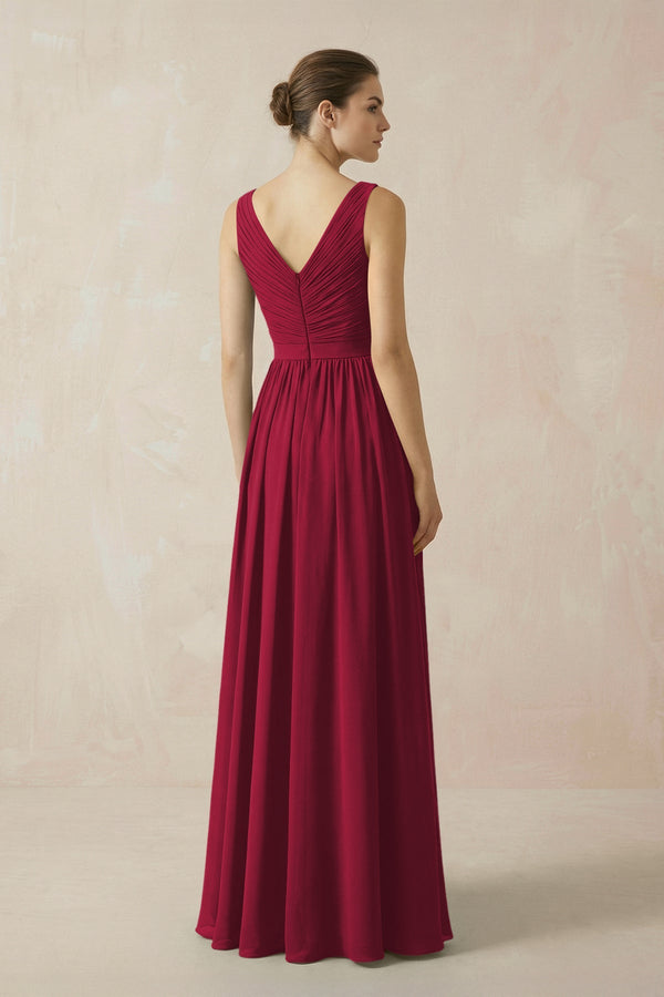 A - Line V - Neck Pleated Chiffon Bridesmaid Dress in Berry - SHE IS ME Bridesmaid Dresses