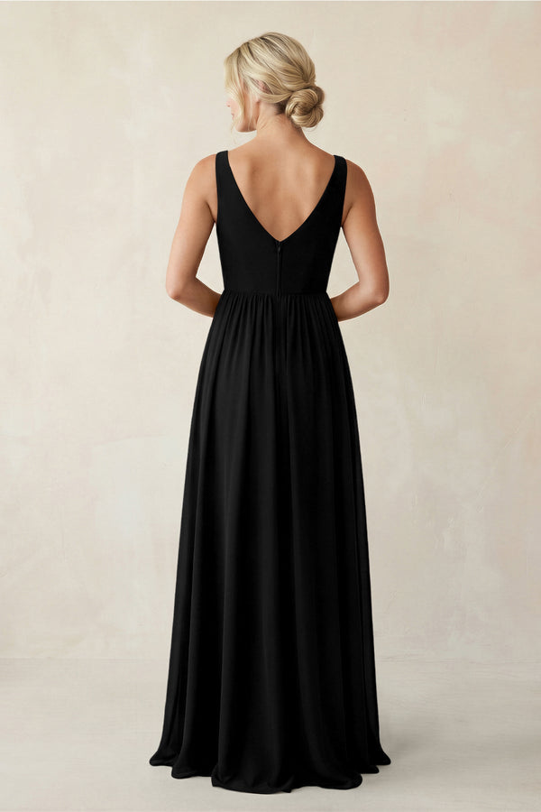 A - Line V - Neck Pleated Chiffon Bridesmaid Dress in Black - KISS BRIDAL Bridesmaid Dresses