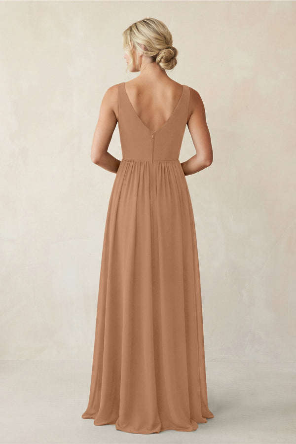 A - Line V - Neck Pleated Chiffon Bridesmaid Dress in Bronzer - KISS BRIDAL Bridesmaid Dresses