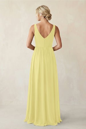A - Line V - Neck Pleated Chiffon Bridesmaid Dress in Buttercup - KISS BRIDAL Bridesmaid Dresses