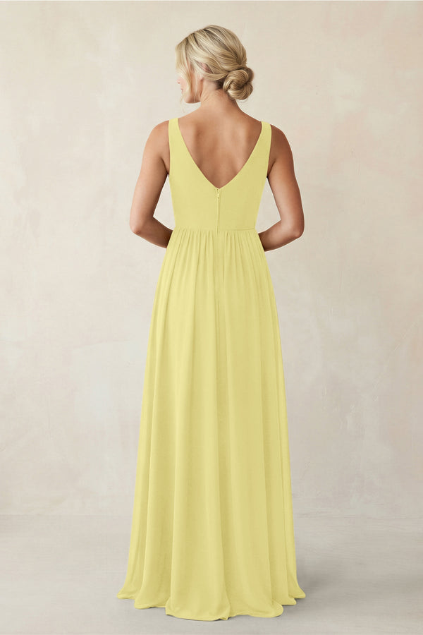 A - Line V - Neck Pleated Chiffon Bridesmaid Dress in Buttercup - KISS BRIDAL Bridesmaid Dresses