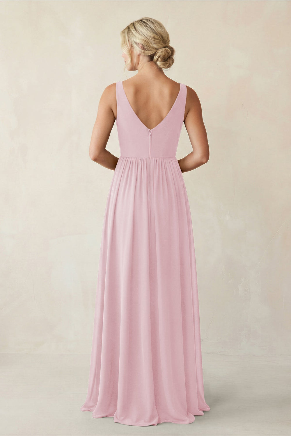 A - Line V - Neck Pleated Chiffon Bridesmaid Dress in Candy Pink - KISS BRIDAL Bridesmaid Dresses