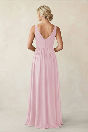 A - Line V - Neck Pleated Chiffon Bridesmaid Dress in Candy Pink - KISS BRIDAL Bridesmaid Dresses
