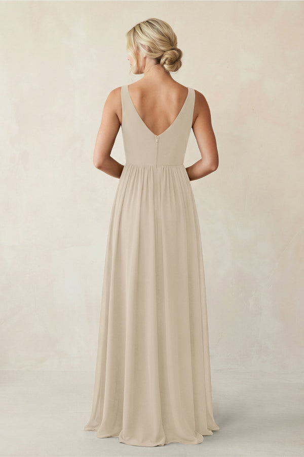 A - Line V - Neck Pleated Chiffon Bridesmaid Dress in Champagne - KISS BRIDAL Bridesmaid Dresses