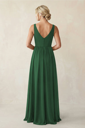 A - Line V - Neck Pleated Chiffon Bridesmaid Dress in Dark Green - KISS BRIDAL Bridesmaid Dresses