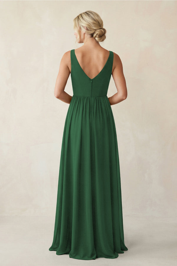 A - Line V - Neck Pleated Chiffon Bridesmaid Dress in Dark Green - KISS BRIDAL Bridesmaid Dresses