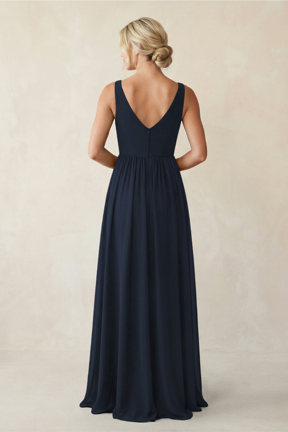 A - Line V - Neck Pleated Chiffon Bridesmaid Dress in Dark Navy - KISS BRIDAL Bridesmaid Dresses