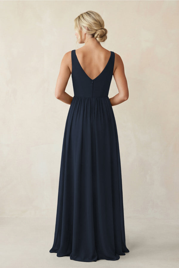 A - Line V - Neck Pleated Chiffon Bridesmaid Dress in Dark Navy - KISS BRIDAL Bridesmaid Dresses