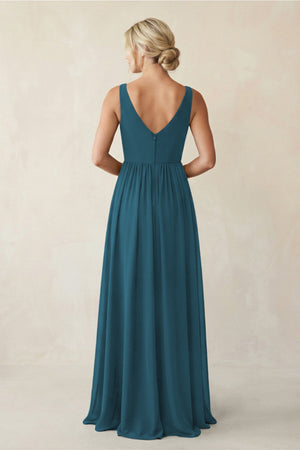 A - Line V - Neck Pleated Chiffon Bridesmaid Dress in Dark Teal - KISS BRIDAL Bridesmaid Dresses
