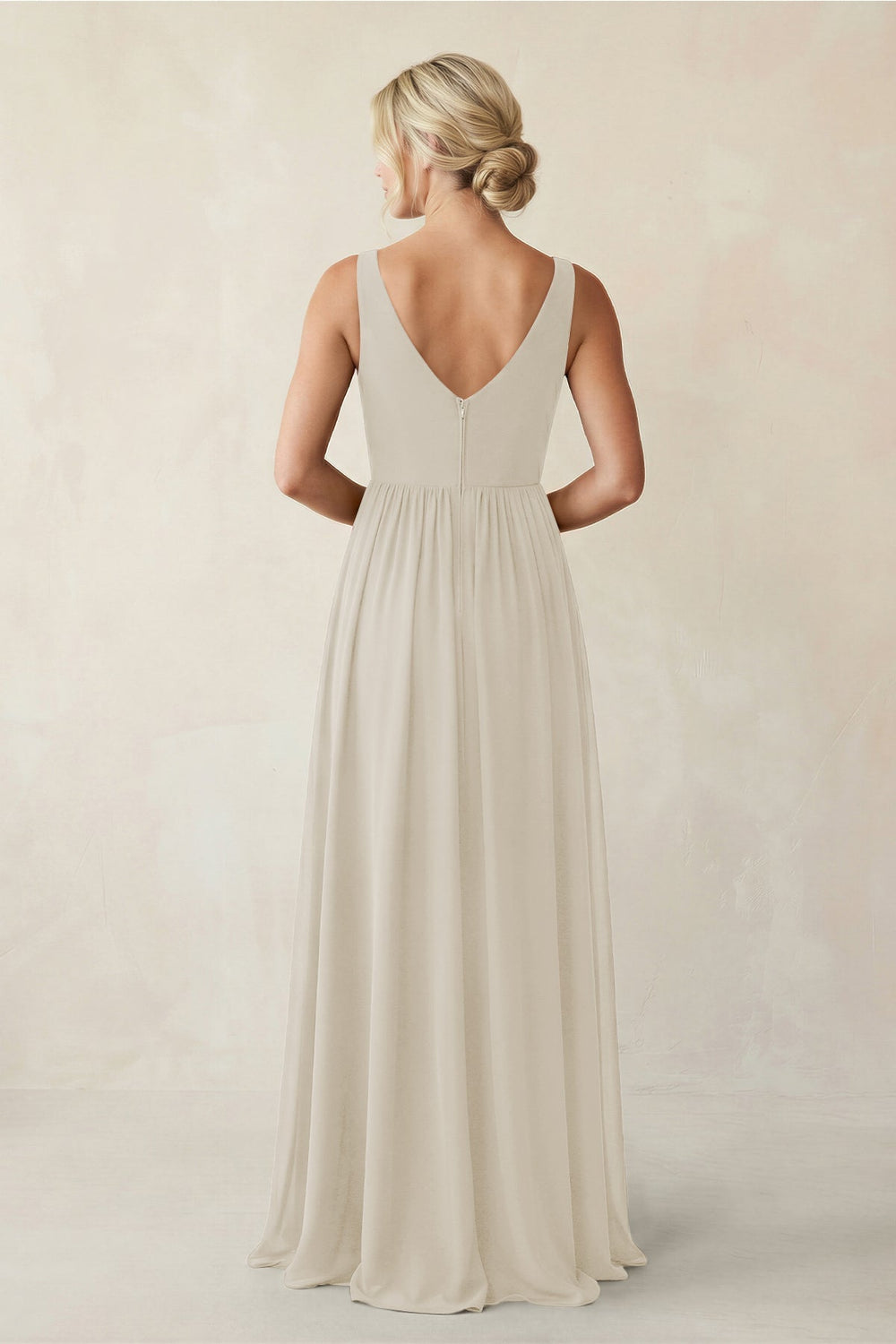 A - Line V - Neck Pleated Chiffon Bridesmaid Dress in Dove Gray - KISS BRIDAL Bridesmaid Dresses