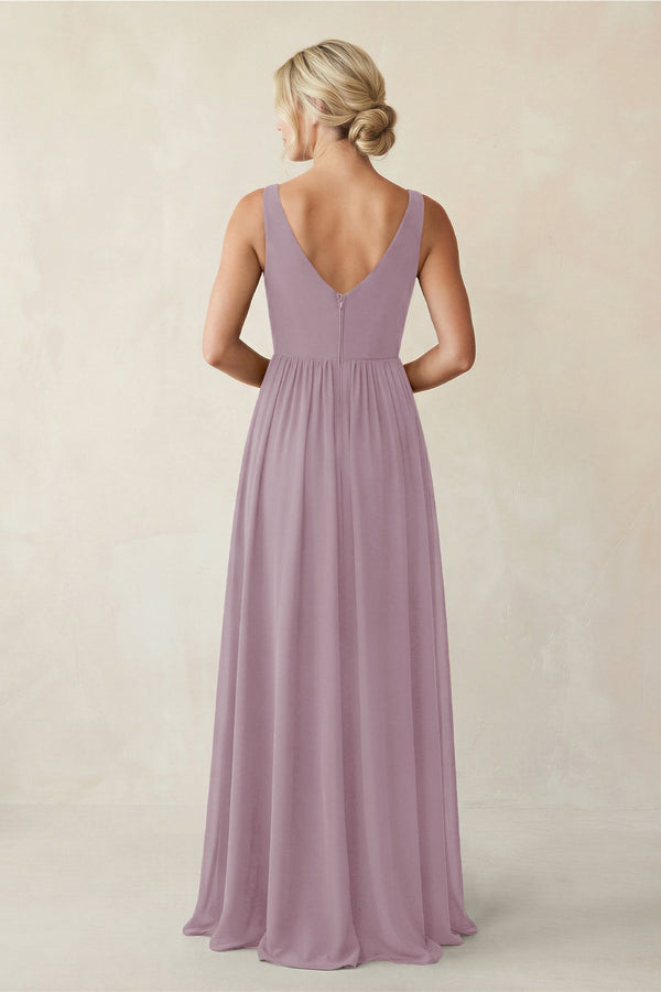 A - Line V - Neck Pleated Chiffon Bridesmaid Dress in Dusk - KISS BRIDAL Bridesmaid Dresses