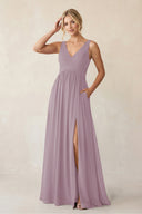 A - Line V - Neck Pleated Chiffon Bridesmaid Dress in Dusk - KISS BRIDAL Bridesmaid Dresses