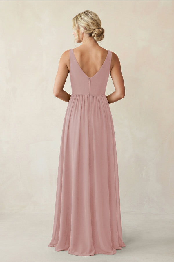 A - Line V - Neck Pleated Chiffon Bridesmaid Dress in Dusty Rose - KISS BRIDAL Bridesmaid Dresses