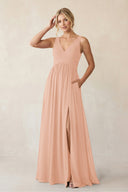 A - Line V - Neck Pleated Chiffon Bridesmaid Dress in English Rose - KISS BRIDAL Bridesmaid Dresses