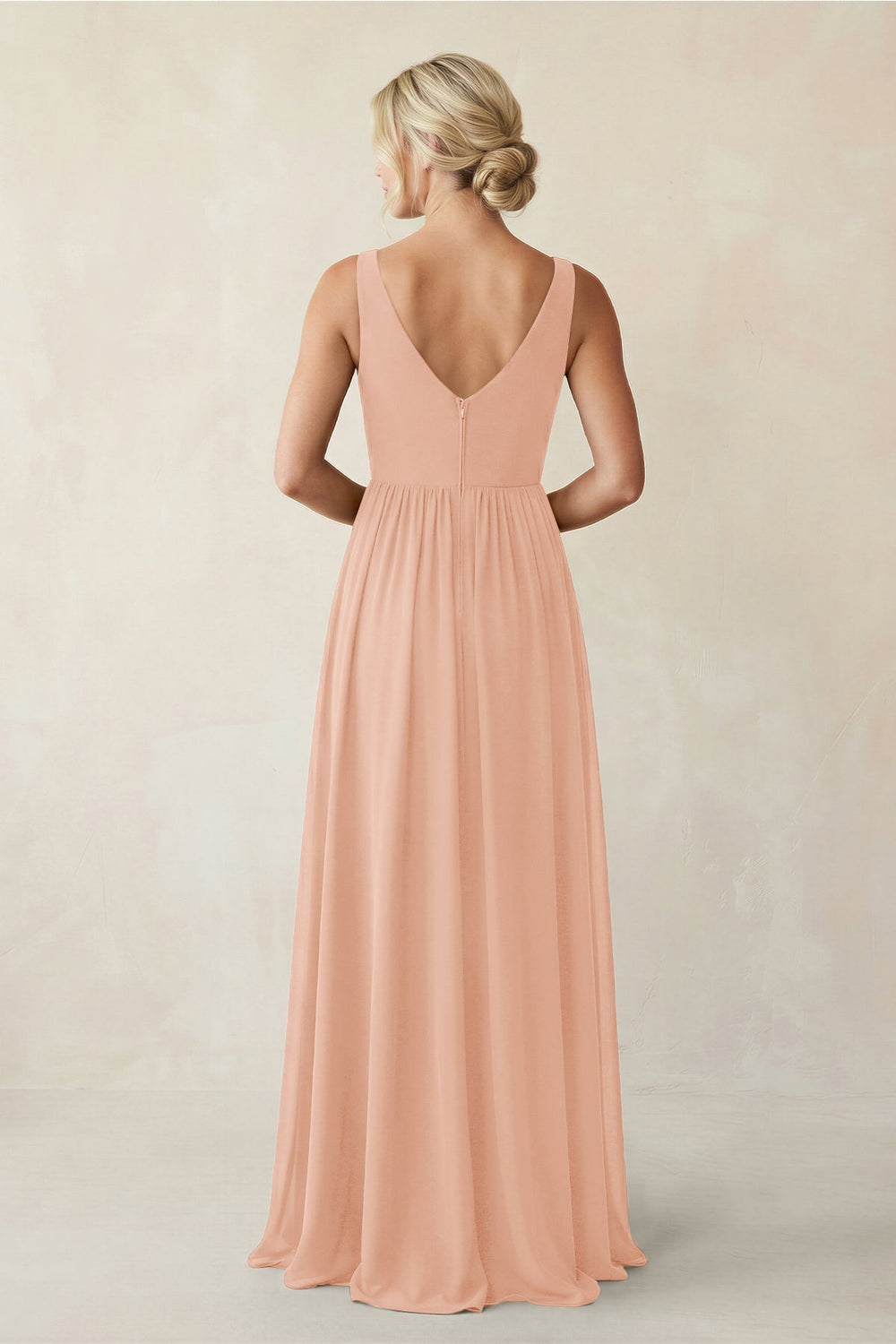 A - Line V - Neck Pleated Chiffon Bridesmaid Dress in English Rose - KISS BRIDAL Bridesmaid Dresses