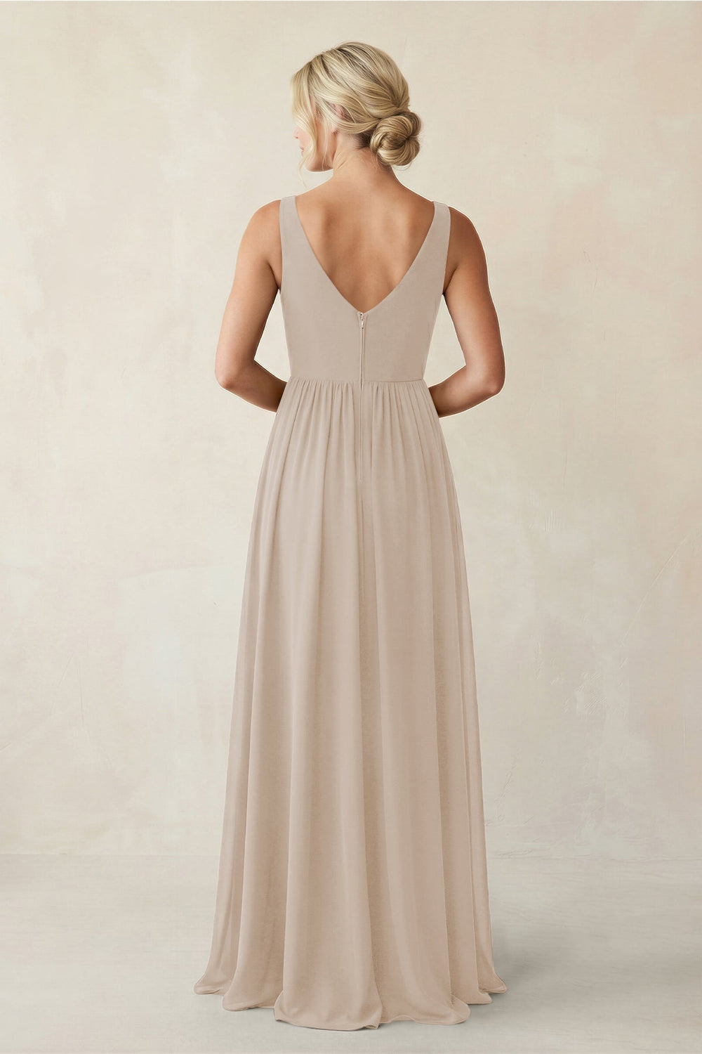 A - Line V - Neck Pleated Chiffon Bridesmaid Dress in Frost - KISS BRIDAL Bridesmaid Dresses