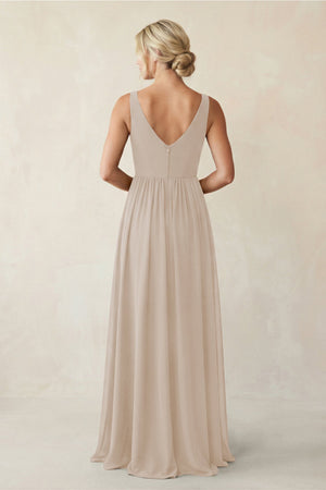 A - Line V - Neck Pleated Chiffon Bridesmaid Dress in Frost - KISS BRIDAL Bridesmaid Dresses
