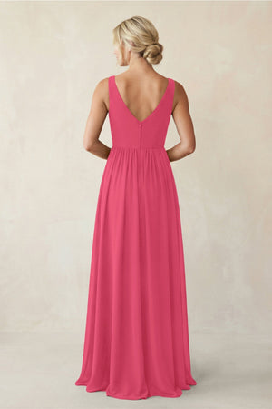 A - Line V - Neck Pleated Chiffon Bridesmaid Dress in Fuchsia - SHE IS ME Bridesmaid Dresses