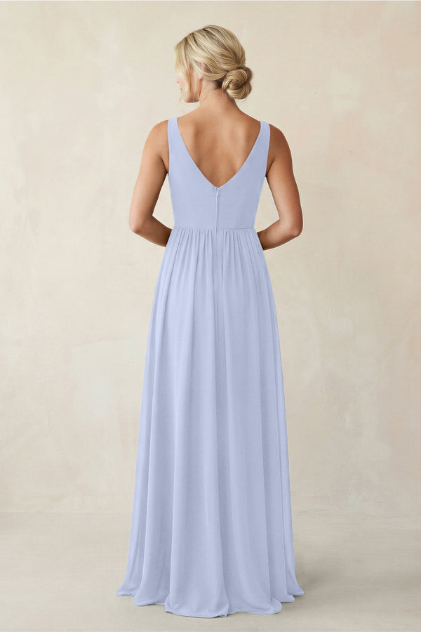A - Line V - Neck Pleated Chiffon Bridesmaid Dress in Ice - KISS BRIDAL Bridesmaid Dresses