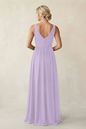 A - Line V - Neck Pleated Chiffon Bridesmaid Dress in Lavender - KISS BRIDAL Bridesmaid Dresses
