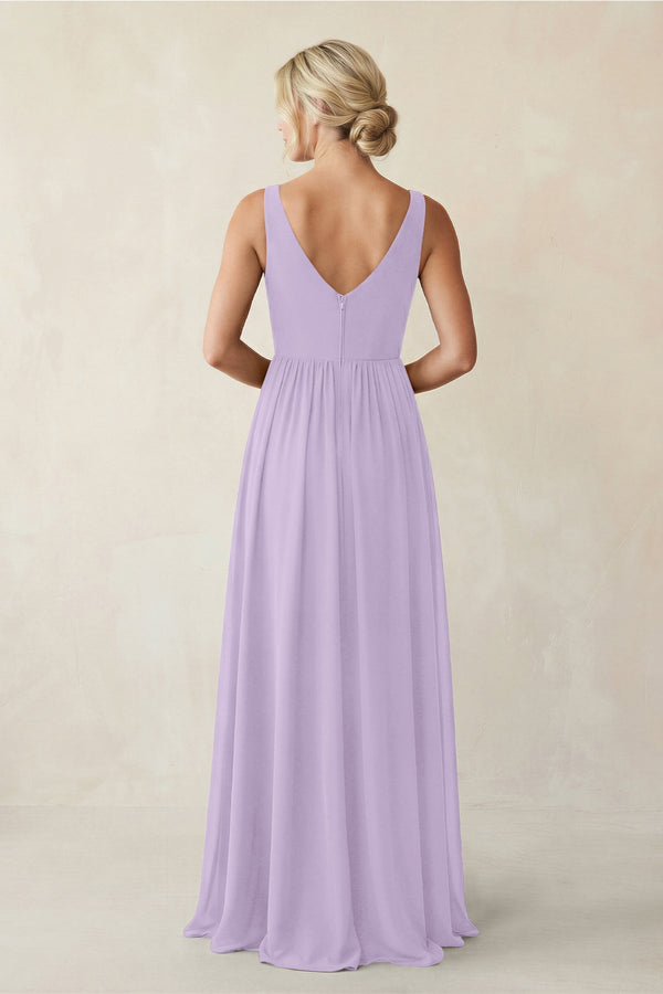 A - Line V - Neck Pleated Chiffon Bridesmaid Dress in Lavender - KISS BRIDAL Bridesmaid Dresses