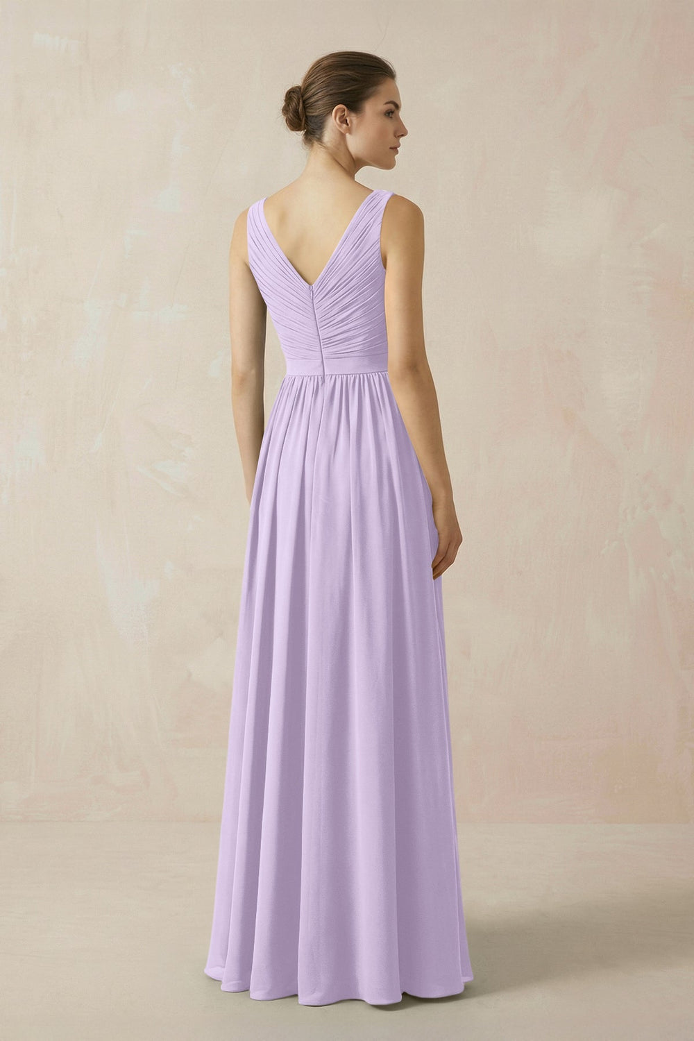 A-Line V-Neck Pleated Chiffon Bridesmaid Dress in Lavender - KISS BRIDAL BRIDESMAID DRESSES