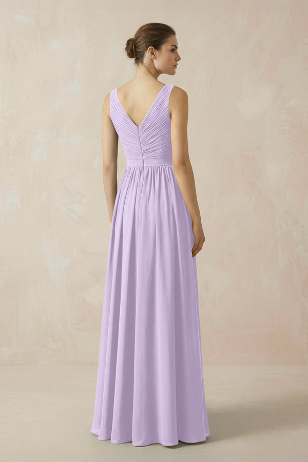 A - Line V - Neck Pleated Chiffon Bridesmaid Dress in Lavender - SHE IS ME Bridesmaid Dresses