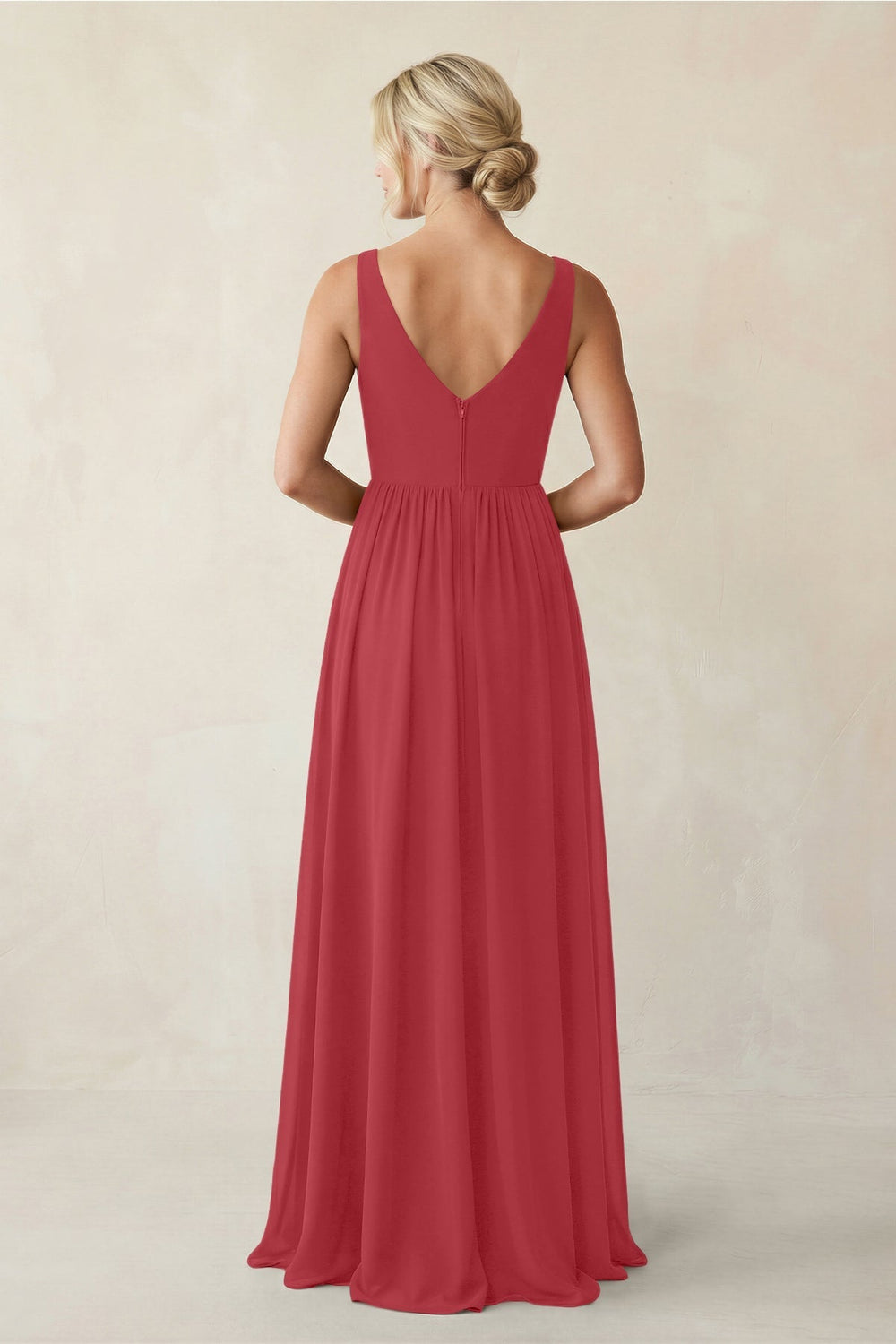 A - Line V - Neck Pleated Chiffon Bridesmaid Dress in Merlot - KISS BRIDAL Bridesmaid Dresses