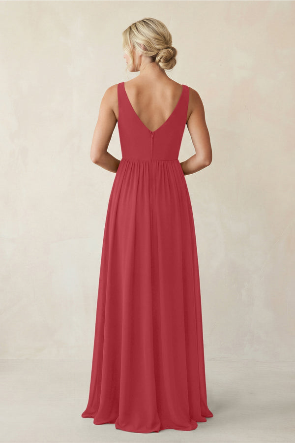 A - Line V - Neck Pleated Chiffon Bridesmaid Dress in Merlot - KISS BRIDAL Bridesmaid Dresses