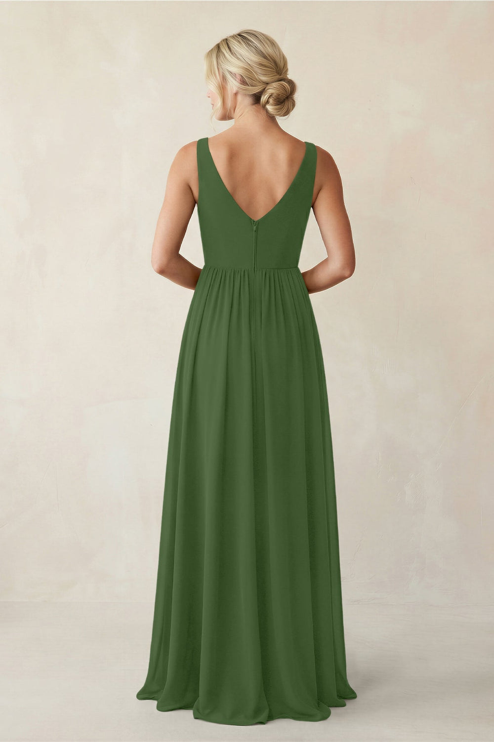 A - Line V - Neck Pleated Chiffon Bridesmaid Dress in Moss - KISS BRIDAL Bridesmaid Dresses