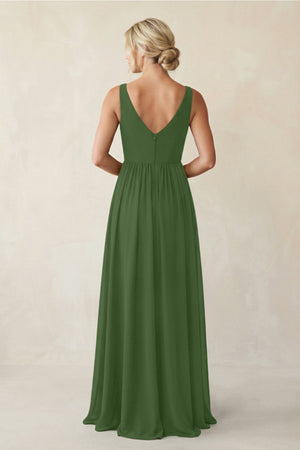 A - Line V - Neck Pleated Chiffon Bridesmaid Dress in Moss - KISS BRIDAL Bridesmaid Dresses