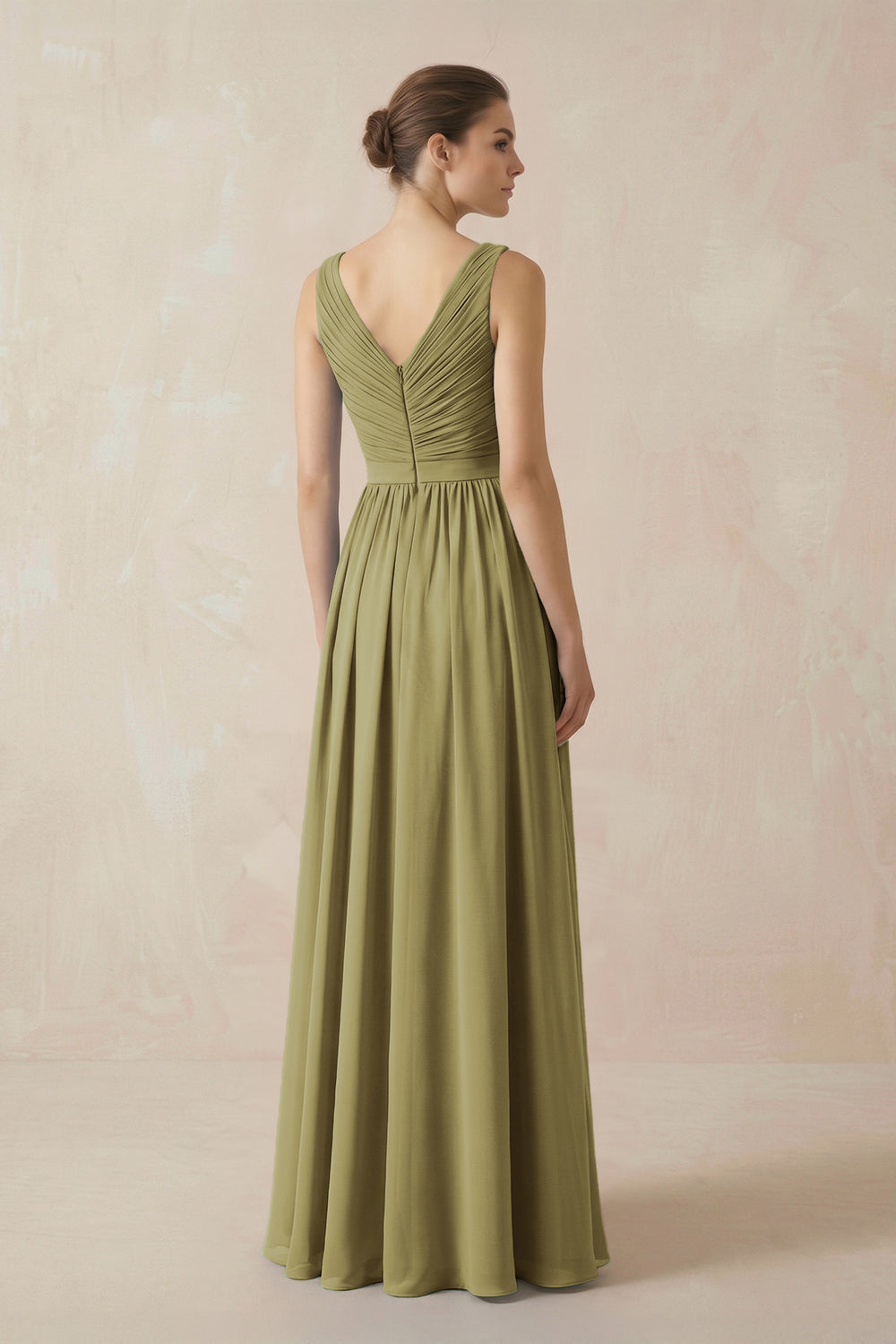 A-Line V-Neck Pleated Chiffon Bridesmaid Dress in Moss Green