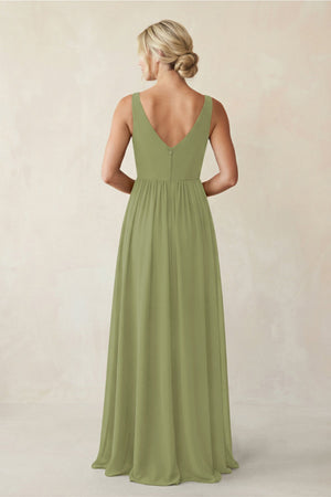 A - Line V - Neck Pleated Chiffon Bridesmaid Dress in Moss Green - KISS BRIDAL Bridesmaid Dresses