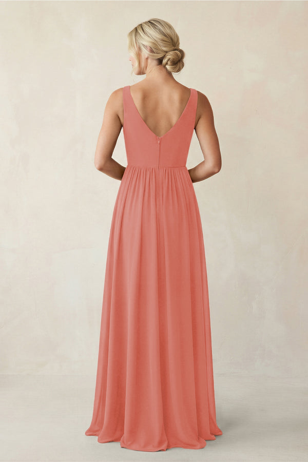 A - Line V - Neck Pleated Chiffon Bridesmaid Dress in Mulberry - KISS BRIDAL Bridesmaid Dresses