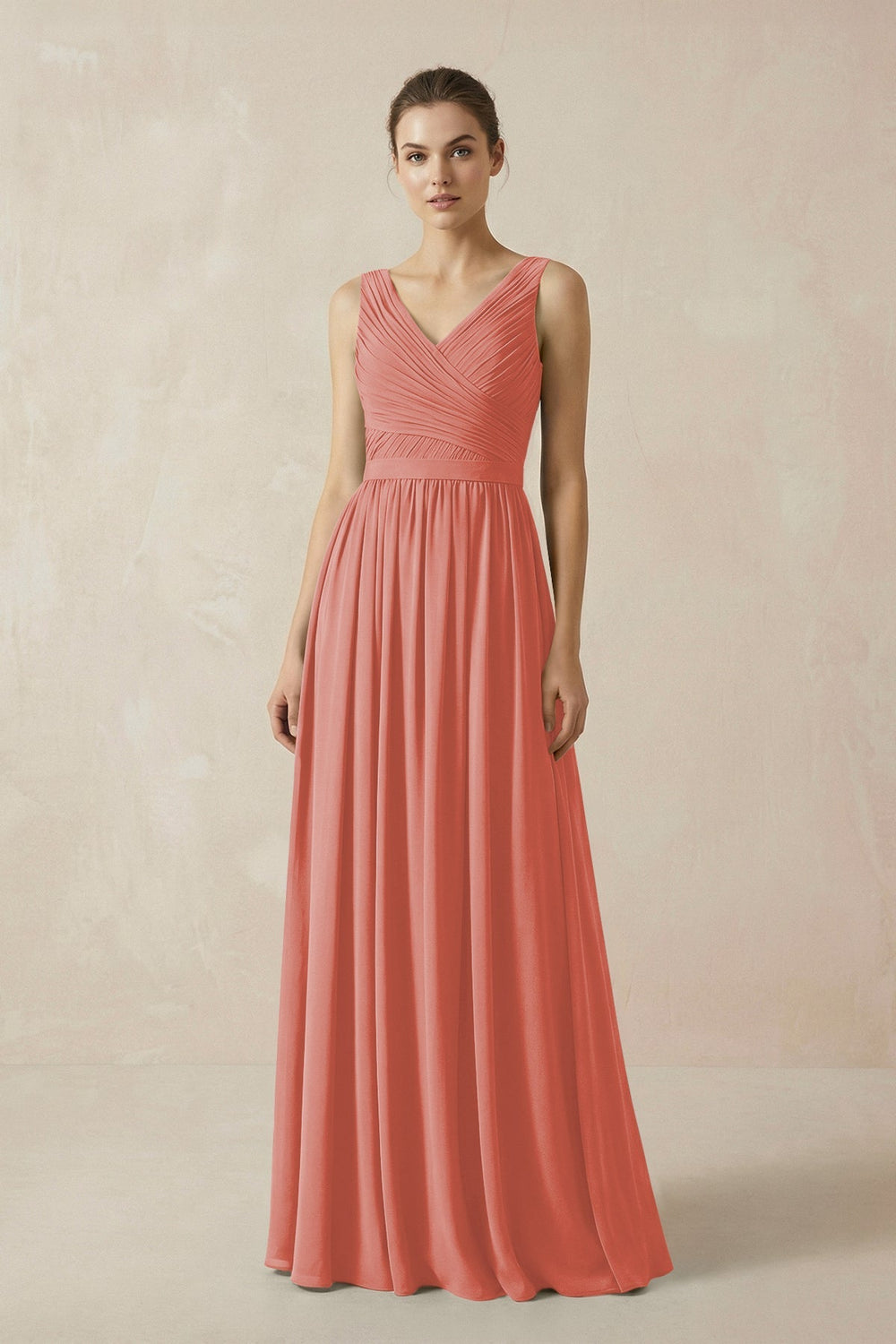 A - Line V - Neck Pleated Chiffon Bridesmaid Dress in Mulberry - KISS BRIDAL Bridesmaid Dresses