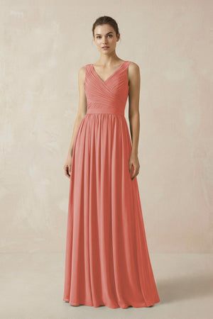 A - Line V - Neck Pleated Chiffon Bridesmaid Dress in Mulberry - SHE IS ME Bridesmaid Dresses