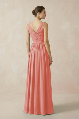 A - Line V - Neck Pleated Chiffon Bridesmaid Dress in Mulberry - SHE IS ME Bridesmaid Dresses