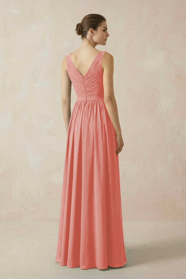 A - Line V - Neck Pleated Chiffon Bridesmaid Dress in Mulberry - SHE IS ME Bridesmaid Dresses