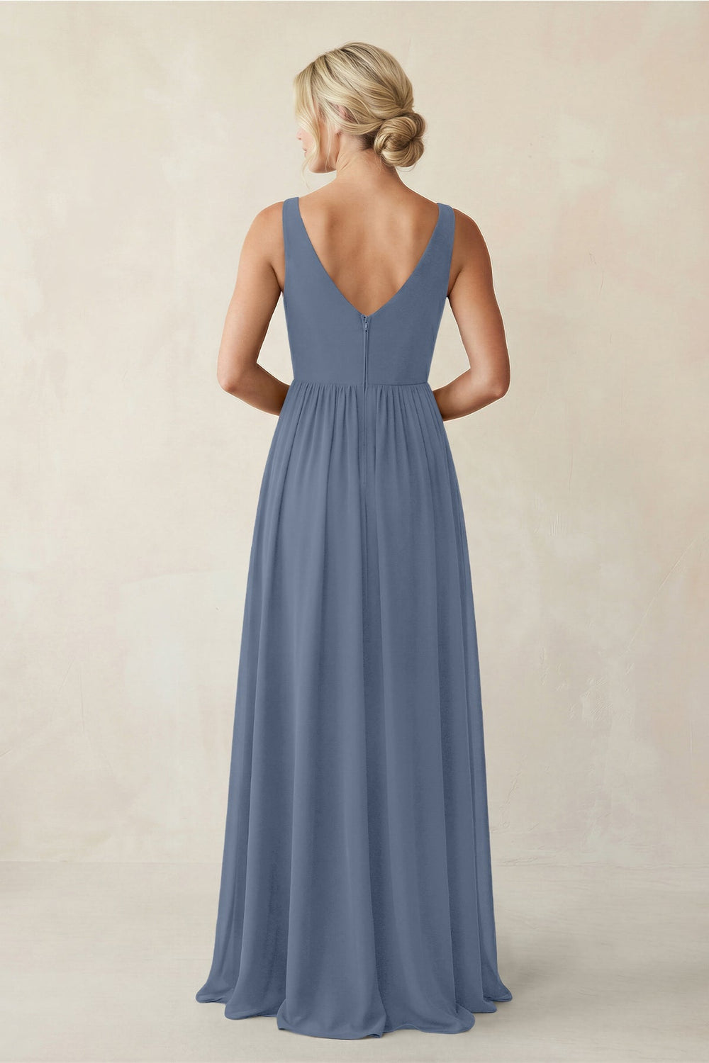 A - Line V - Neck Pleated Chiffon Bridesmaid Dress in Neptune - KISS BRIDAL Bridesmaid Dresses