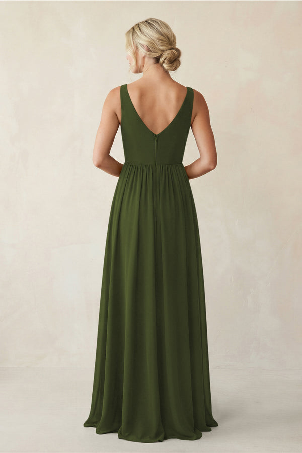 A - Line V - Neck Pleated Chiffon Bridesmaid Dress in Olive - KISS BRIDAL Bridesmaid Dresses