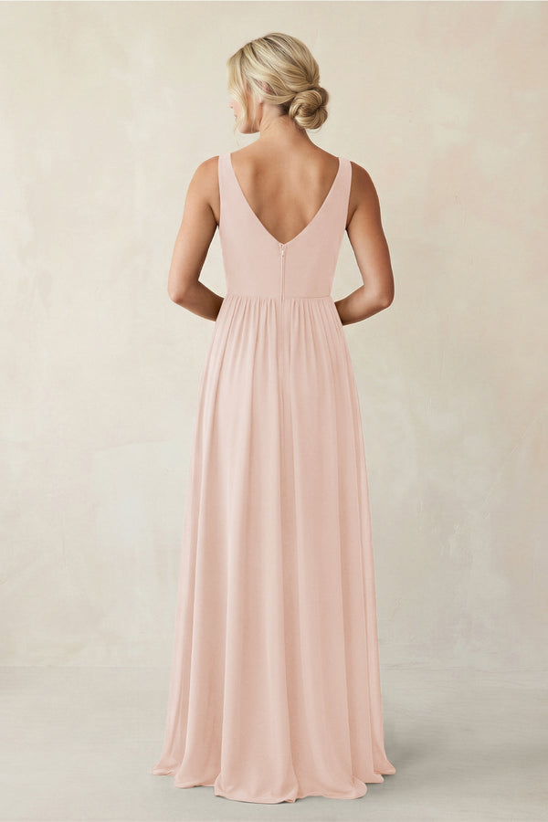 A - Line V - Neck Pleated Chiffon Bridesmaid Dress in Pale Blush - KISS BRIDAL Bridesmaid Dresses