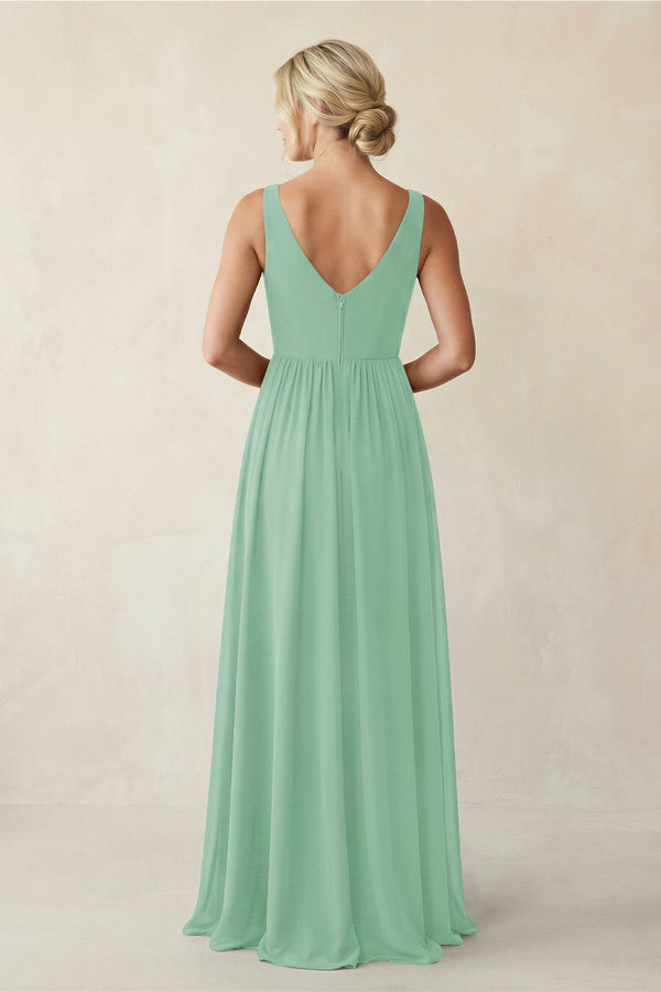 A - Line V - Neck Pleated Chiffon Bridesmaid Dress in Pale Pistachio - SHE IS ME Bridesmaid Dresses