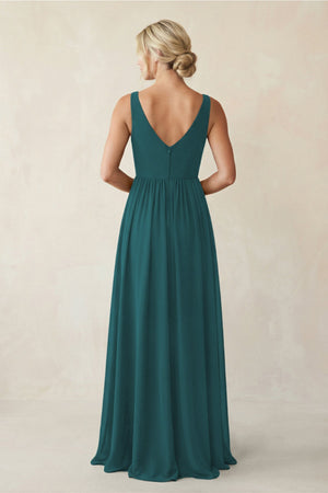 A - Line V - Neck Pleated Chiffon Bridesmaid Dress in Pine - KISS BRIDAL Bridesmaid Dresses