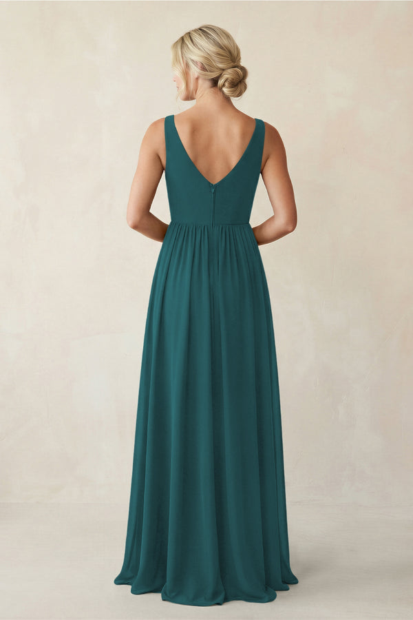 A - Line V - Neck Pleated Chiffon Bridesmaid Dress in Pine - KISS BRIDAL Bridesmaid Dresses